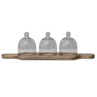Mango Wood Serving Tray with 3 Glass Cloches Set | Michaels | Michaels Stores