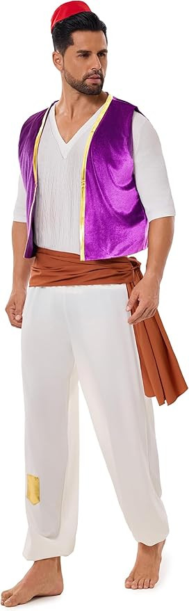 Funna Arabian Costume Men Adult Prince Dress Up 5 Piece Outfit with Vest, Hat, Shirt, Pants, Belt... | Amazon (US)