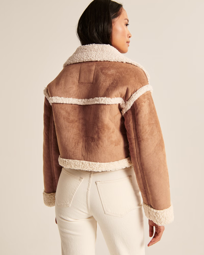 Women's Cropped Vegan Suede Shearling Jacket | Women's Coats & Jackets | Abercrombie.com | Abercrombie & Fitch (UK)