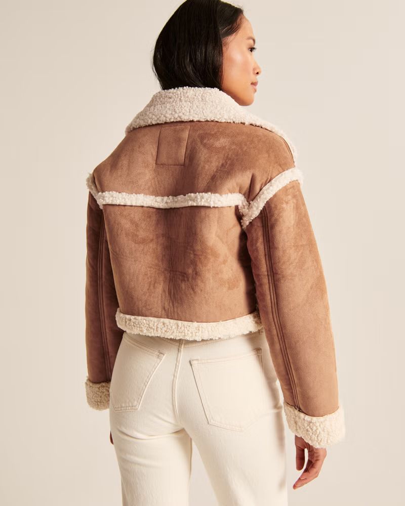 Women's Cropped Vegan Suede Shearling Jacket | Women's Coats & Jackets | Abercrombie.com | Abercrombie & Fitch (US)