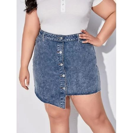 Women s Plus High Waist Asymmetrical Hem Denim Skirt 92912W112665 | Walmart (US)