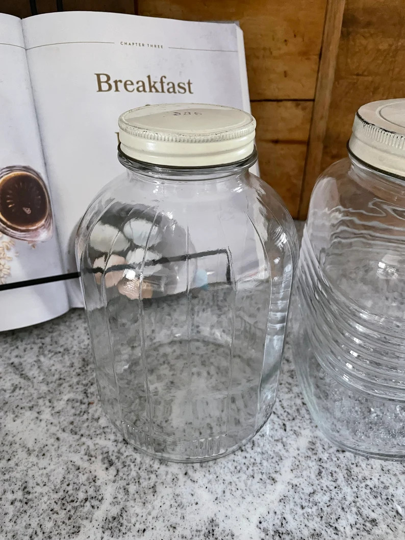 Glass Canister, Vintage Glass Jar, Vintage Canister, Vintage Kitchen Storage, Glass Jar, Kitchen ... | Etsy (US)