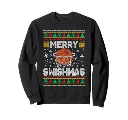 Merry Swishmas Ugly Christmas Sweater Basketball Christmas Sweatshirt | Amazon (US)