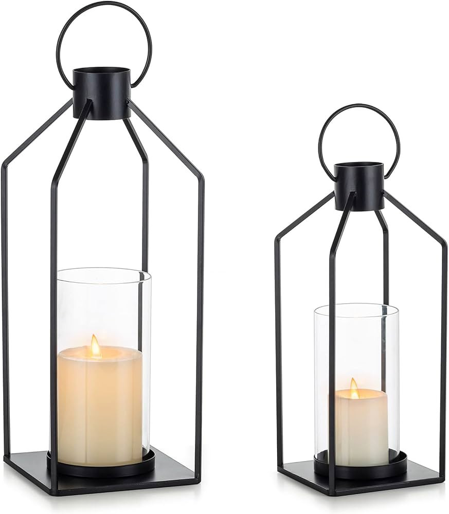 Nuptio Lantern Candle Holder Outdoor Decorative Lanterns Rustic Candle Holders for Pillar Candles Gl | Amazon (US)
