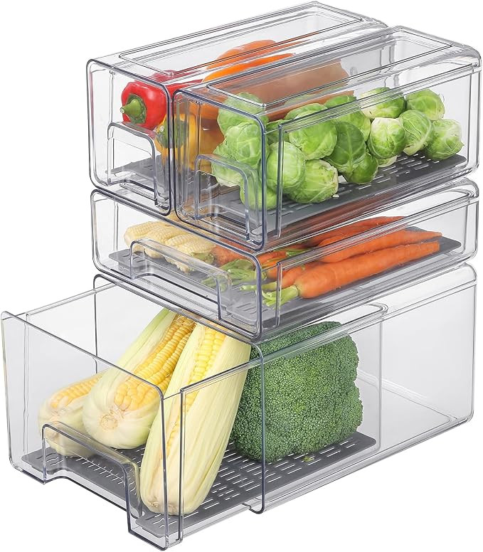 Refrigerator Organizers and Storage Drawers (Complete Set) | Produce Water Draining, BPA Free, St... | Amazon (US)