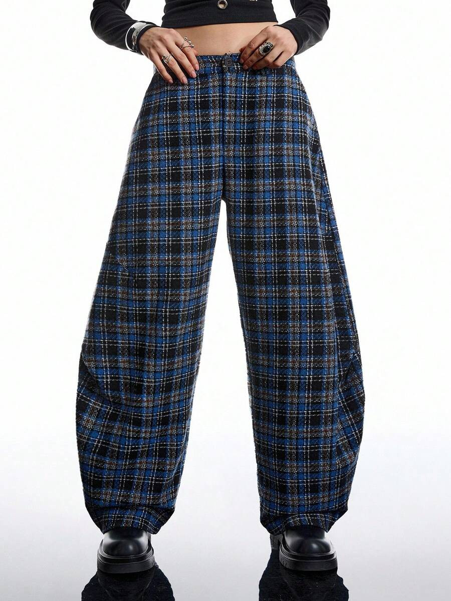 LYSMO 2025 New Arrive Minimalism Fall Women Plaid Wide Leg Loose Casual Pants Plaid Pants Checker... | SHEIN
