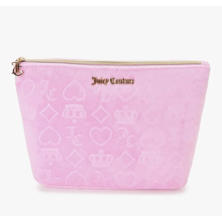 Juicy Couture Women’s Baby Pink Velvet Embossed Cosmetic Bag with Gold Logo & Crown/Heart Patte... | Walmart (US)