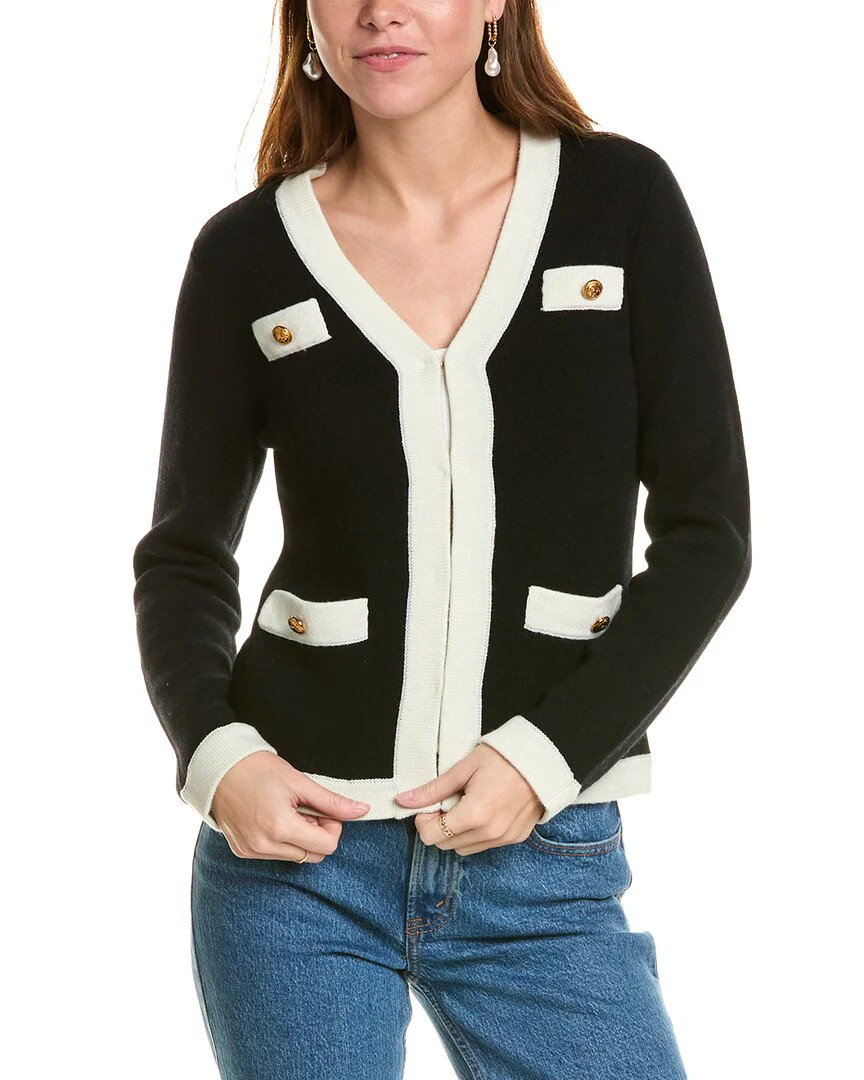 sofiacashmere Contrast Trim Wool & Cashmere-Blend Cardigan | Shop Simon