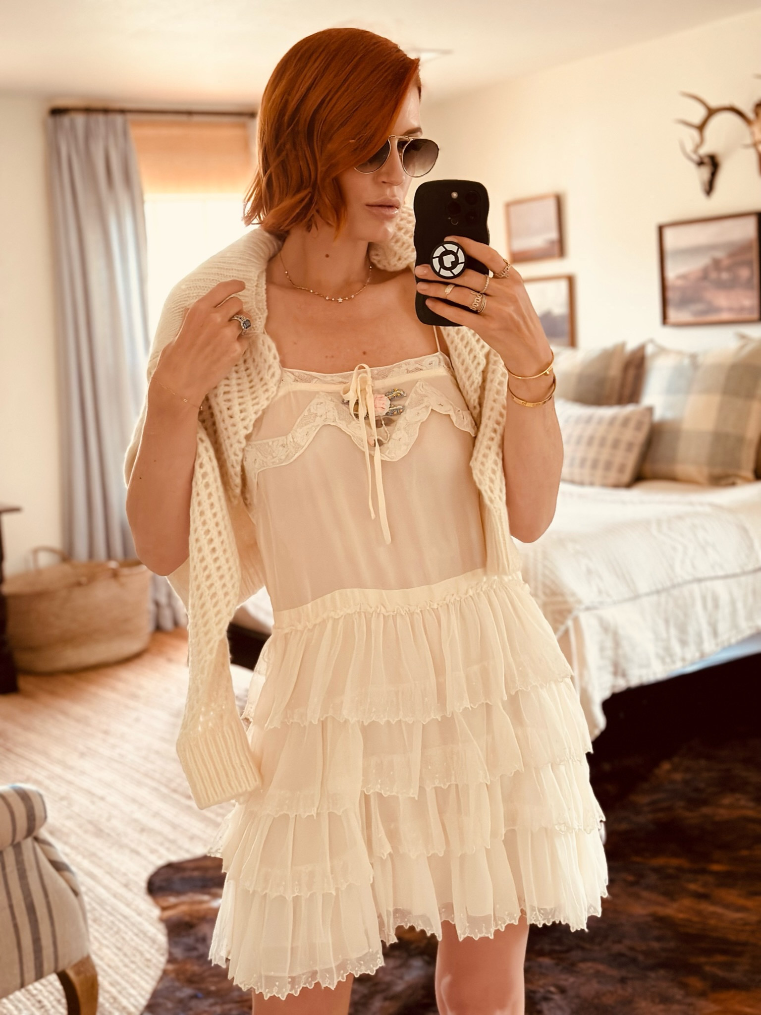 A full look of my new Love Shack Fancy look from Penfield Collective. 
This dress is so light and feminine- the lace is gorgeous. I am always cold so I added this coordinating sweater incase I need to throw it on. I also love the layered look of it over my shoulders.
I wore my favorite nipple covers with this dress (instead of a strapless bra) and they worked perfectly. 10/10 recommend these for this look. 
I added my new pearly white tall boots to keep the look light and fresh. 

#LTKwedding #LTKworkwear #LTKU