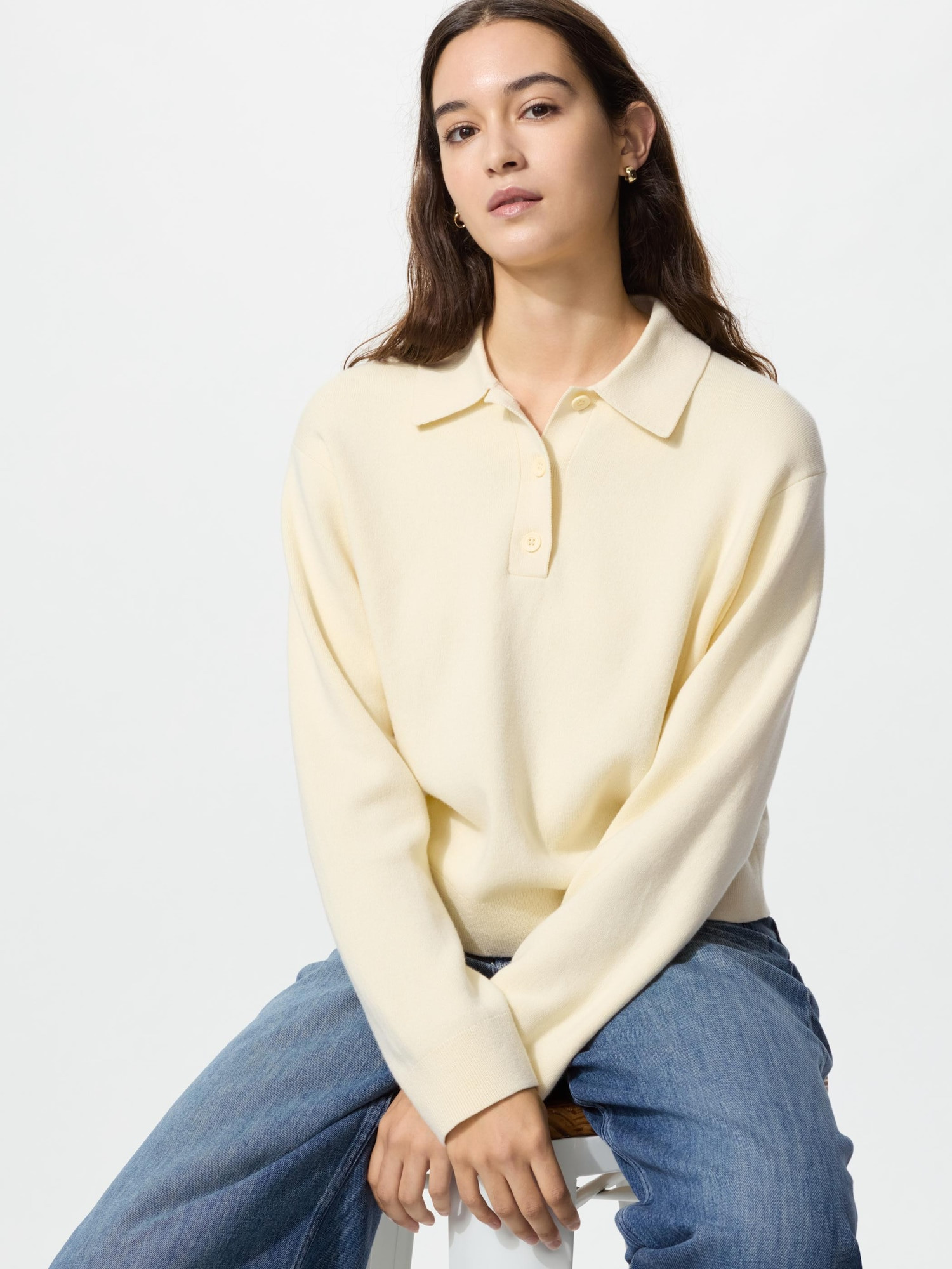 Women's Smooth Cotton Polo Sweater Yellow XS UNIQLO US | UNIQLO (US)