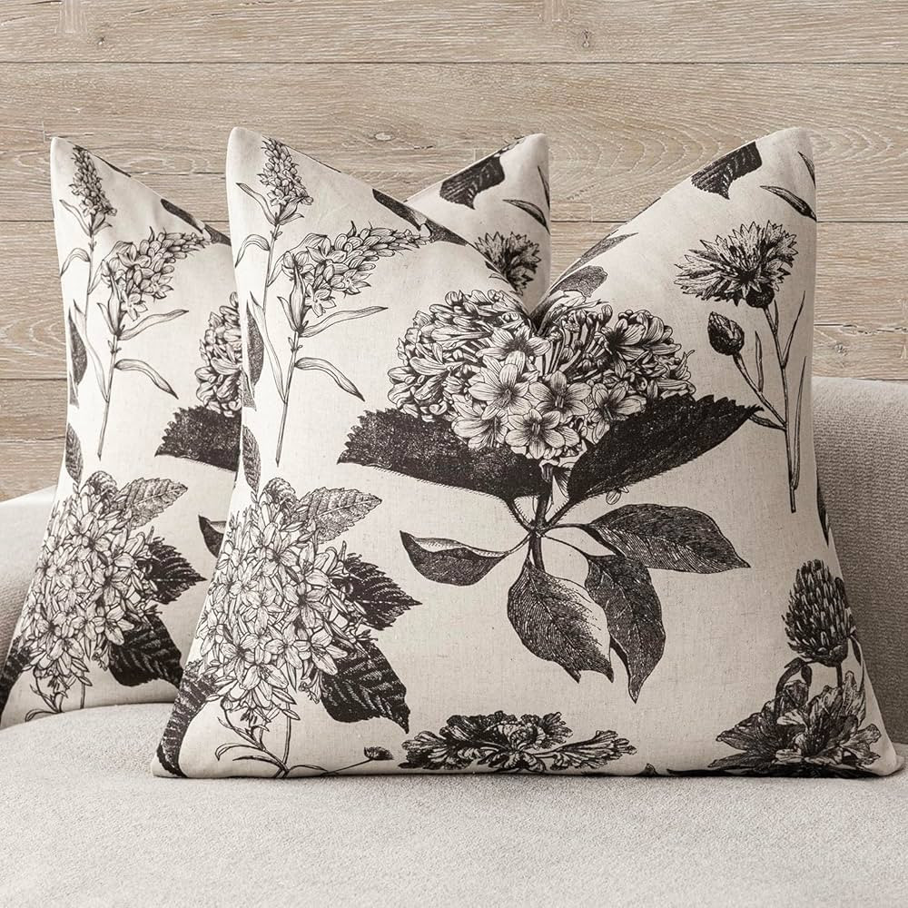 Foindtower Set of 2 Linen Floral Vintage Throw Pillow Covers Neutral Accent Print Decorative Cush... | Amazon (US)