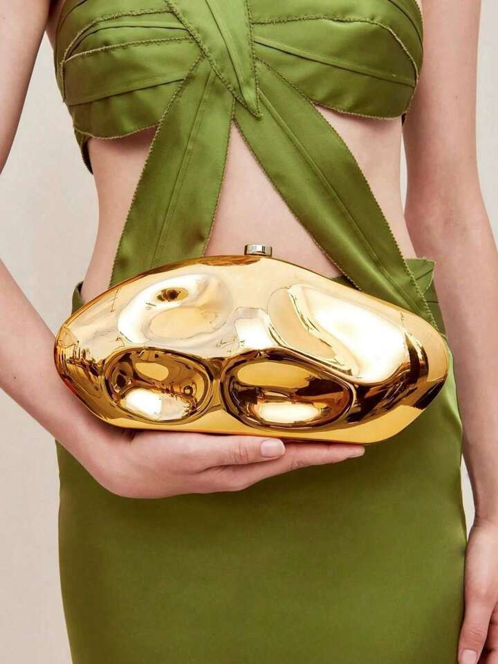 ABS Evening Clutch Purse For Women Metallic Lattice Pattern Bag Unique Geometric Handbag For Wedd... | SHEIN