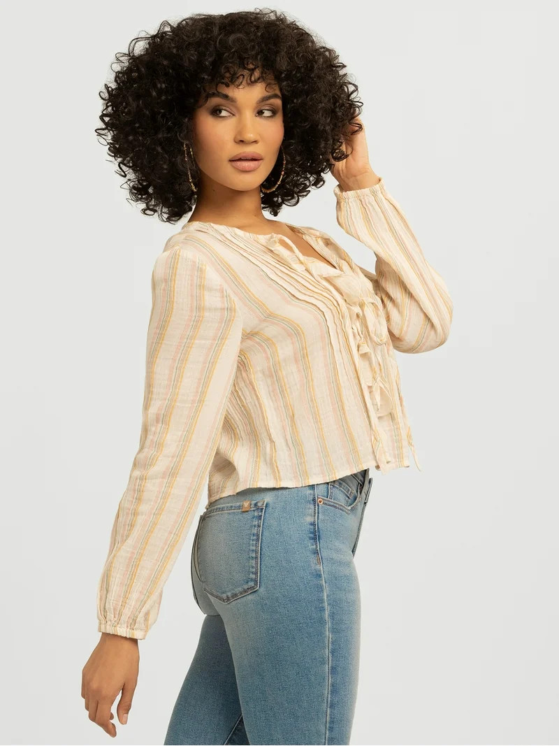 Jessica Simpson Women's Hilaria Cotton Ruffle Top with Long Sleeves, Sizes XS-XL | Walmart (US)