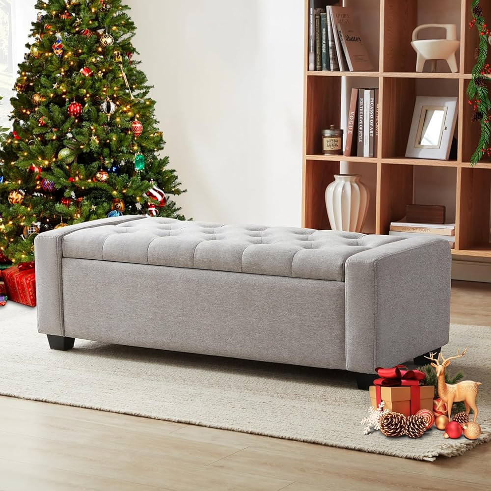 Ottoman with Storage, Storage Ottoman Bench with Safety Hinge, Upholstered Storage Bench with Sea... | Amazon (US)