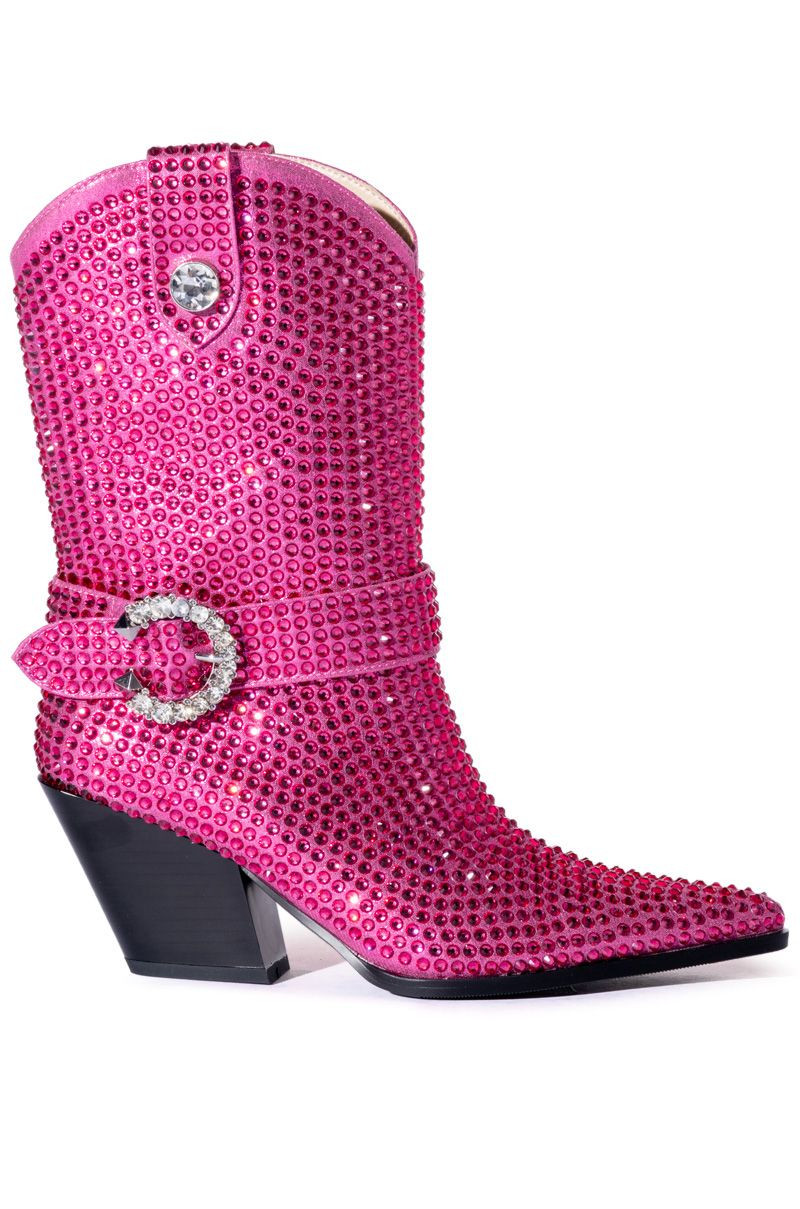FEDERICA-PINK RHINESTONE WESTERN BOOTIE | Azalea Wang