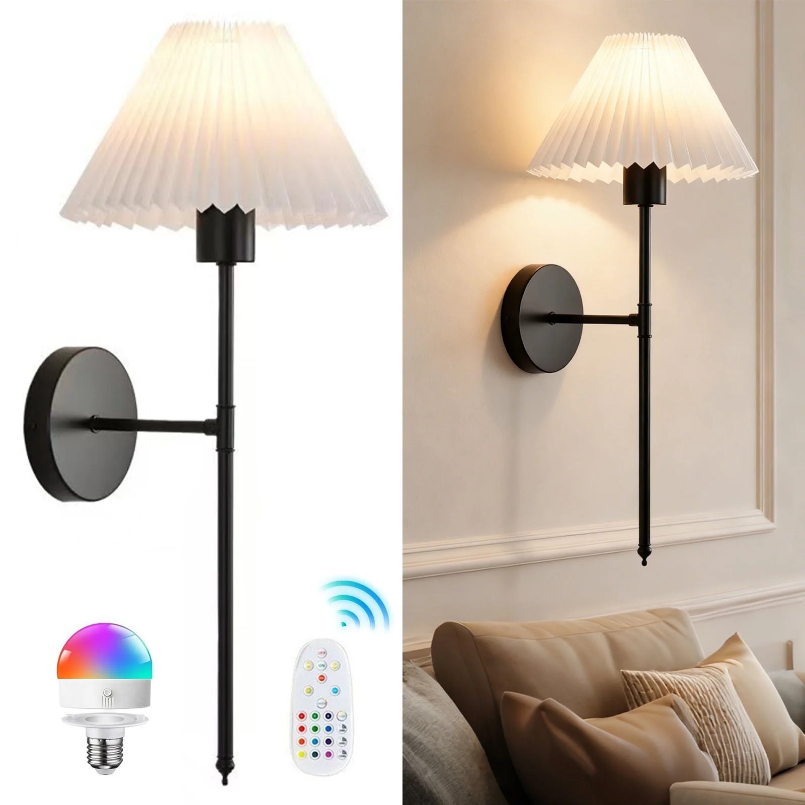 Gijjgole Battery Operated Wall Sconce, Black Rechargeable Wall Lights with Dimmable Detachable Bu... | Walmart (US)