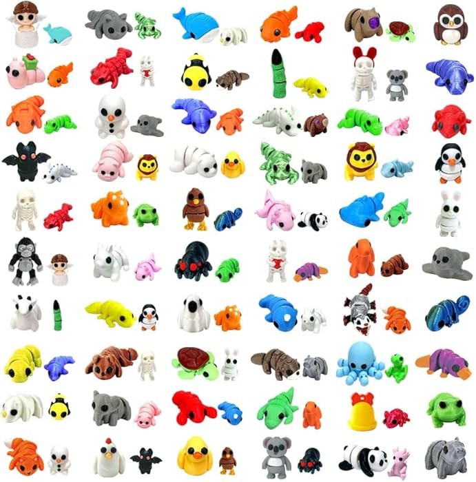 102 Pcs Mini Random 3D Printed Animal Figurines Set, Flexible Articulated Fidget Toys,Surprise 3D... | Amazon (US)