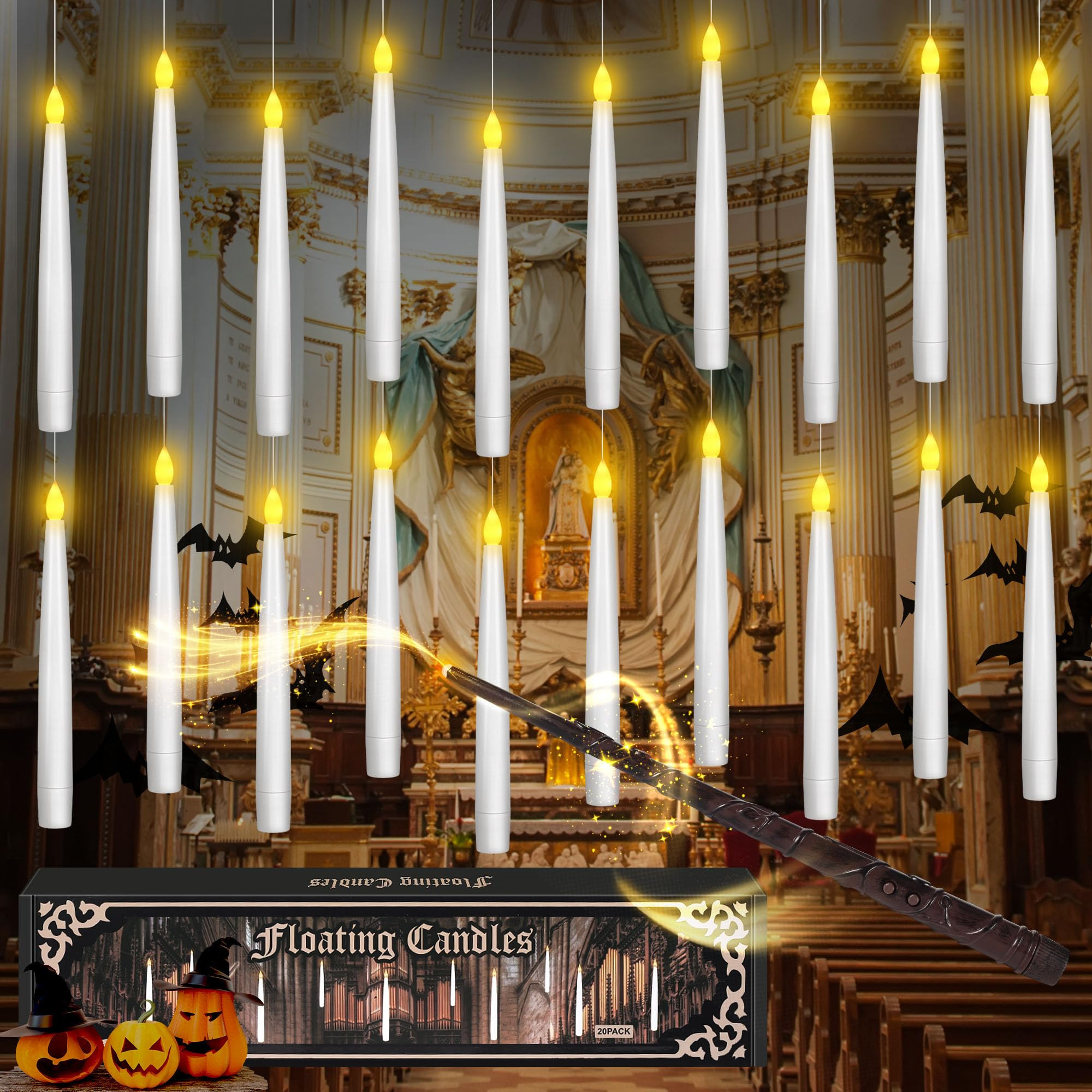 Halloween Decor Floating Candles With Wand, 20pcs Magic Hanging Candles With Remote, 6.3IN Flamel... | Amazon (US)