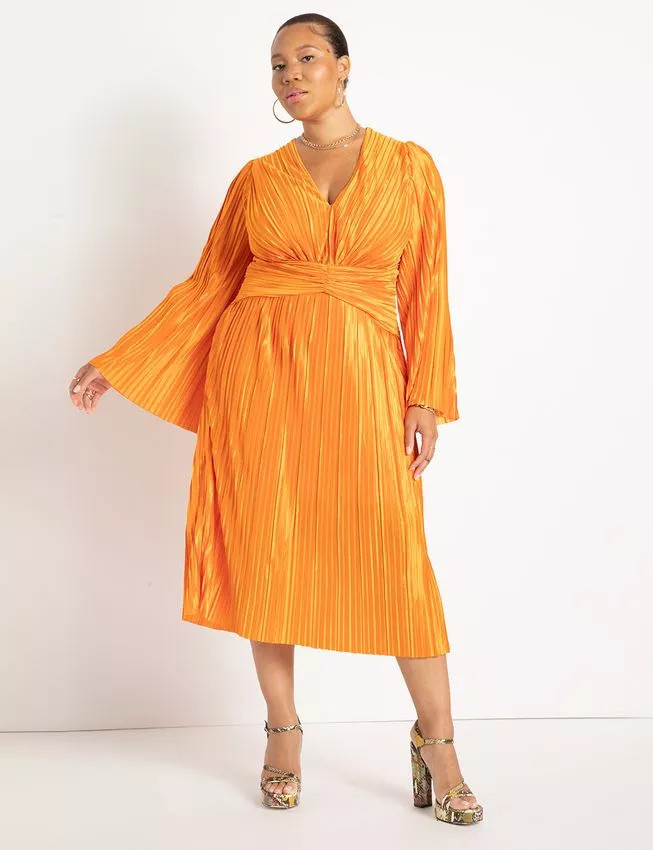 Plisse Dress With Twist Detail - Russet Orange | Eloquii