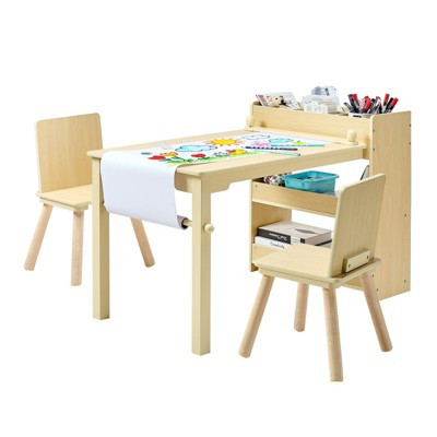 Kids Art Table and Chair Set with Storage Cabinet Wooden Activity Desk Set | Target
