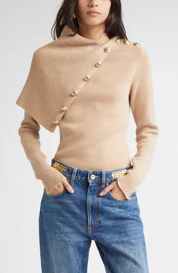 Rabanne Drape Shoulder Merino Wool Sweater | Nordstrom | Nordstrom