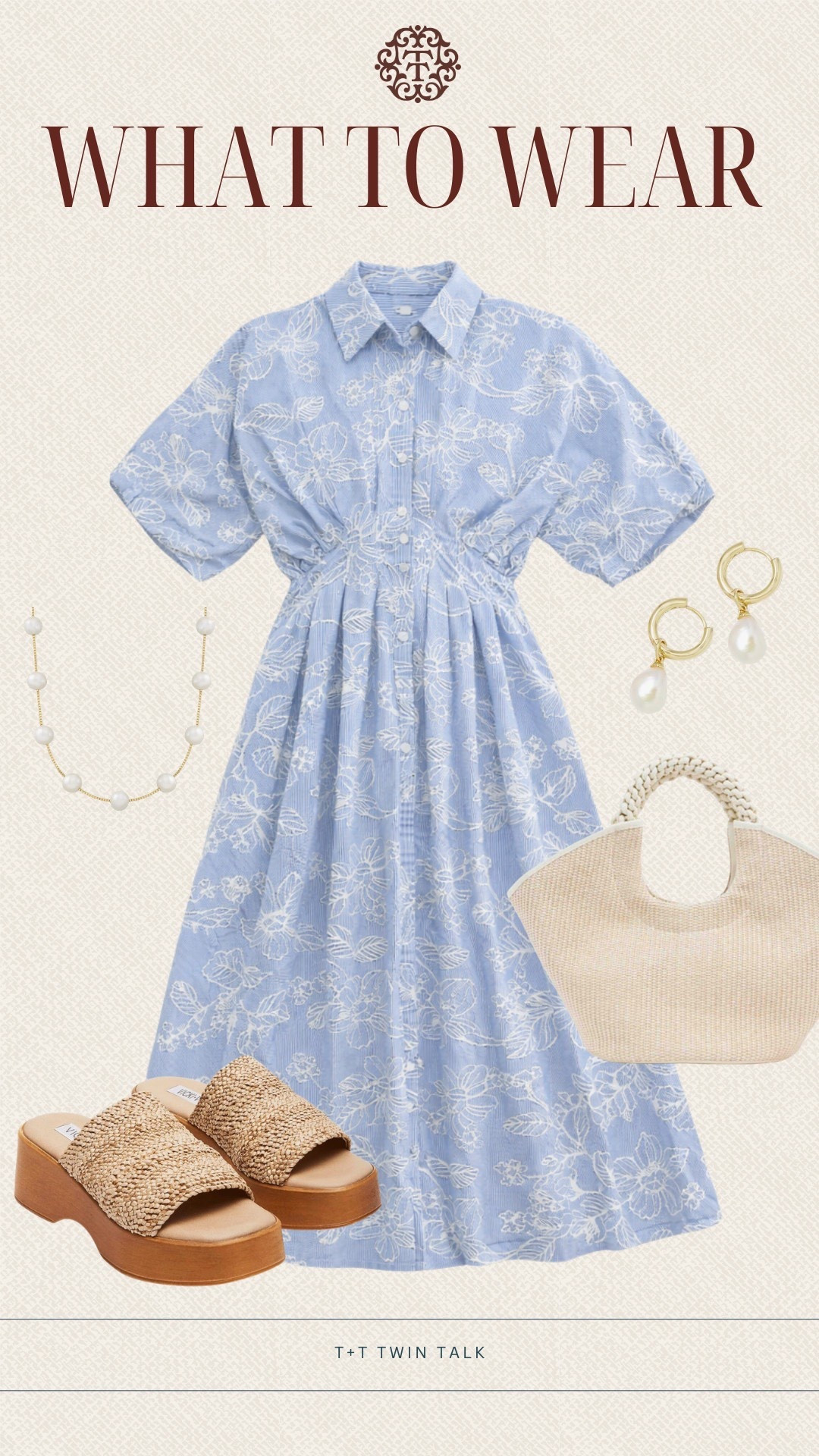 T+T, what to wear! This blue embroidered dress is the perfect for transitioning from winter to spring! Paired with some simple woven accessories from amazon makes the perfect look! Going to the beach or day time outing this is the perfect look. 

#LTKMidsize #LTKSeasonal #LTKOver40