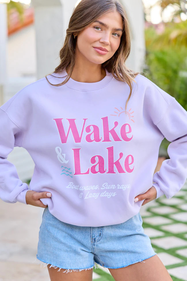 Wake & Lake Purple Graphic Sweatshirt | Pink Lily