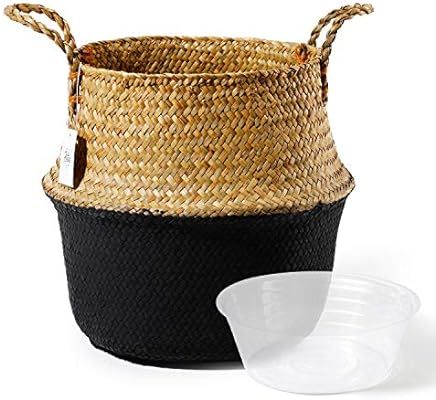 POTEY 710302 Seagrass Plant Basket - Hand Woven Belly Basket with Handles, Large Storage Laundry,... | Amazon (US)