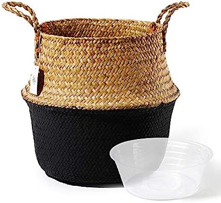 POTEY 710302 Seagrass Plant Basket - Hand Woven Belly Basket with Handles, Large Storage Laundry,... | Amazon (US)