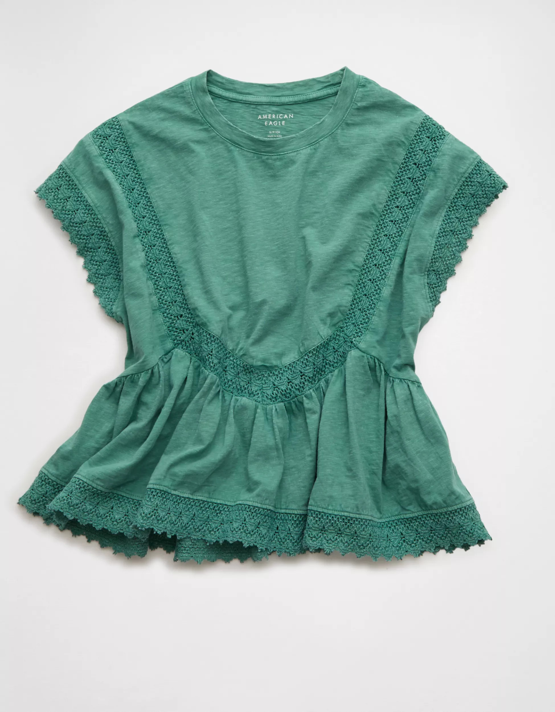 AE Sunchaser Lace Trim T-Shirt | American Eagle Outfitters (US & CA)