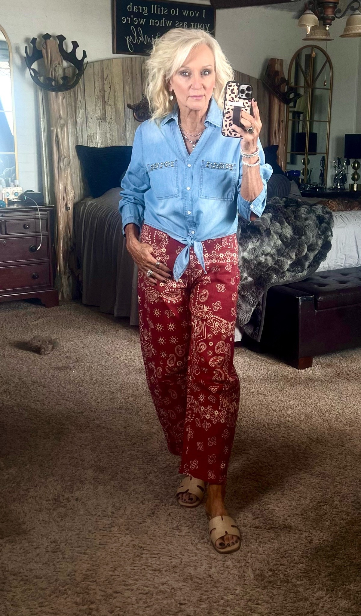 Love a denim top and some cute bandana print barrel jeans

#LTKootd #LTKmomlife #LTKOver40