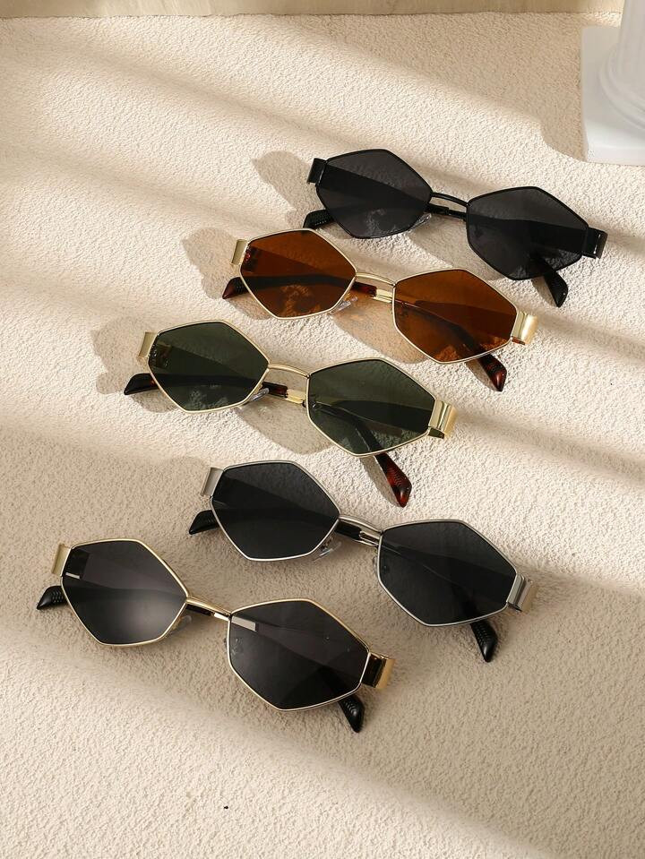1pc Ladies' 70s Retro Small Frame Geometric Shape Metallic Street Style Sunglasses, Suitable For ... | SHEIN