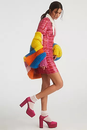 Maeve Plaid Sequin Shift Dress | Anthropologie (US)