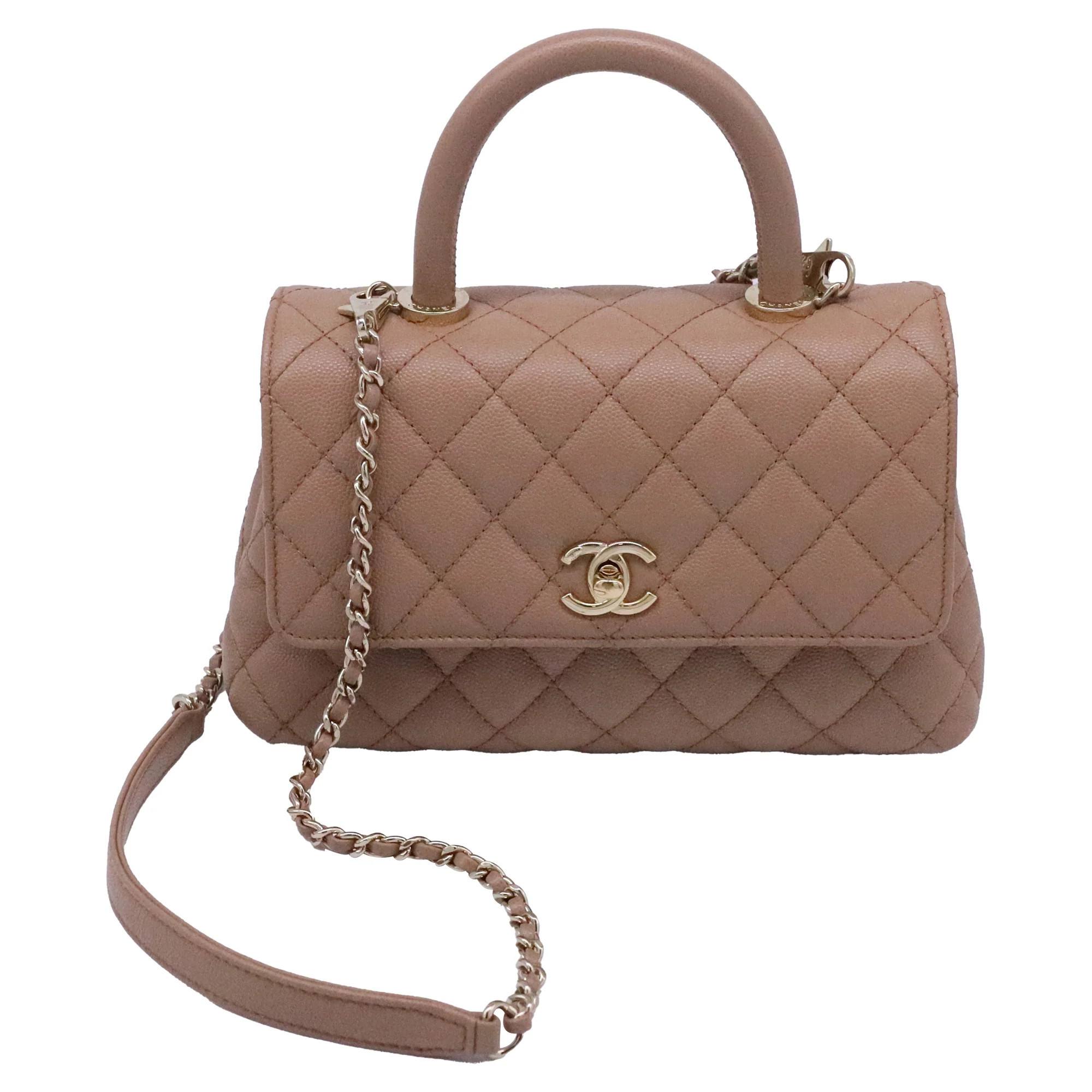 Chanel Mini Coco Top Handle Bag in Beige Caviar Leather | Shop Simon