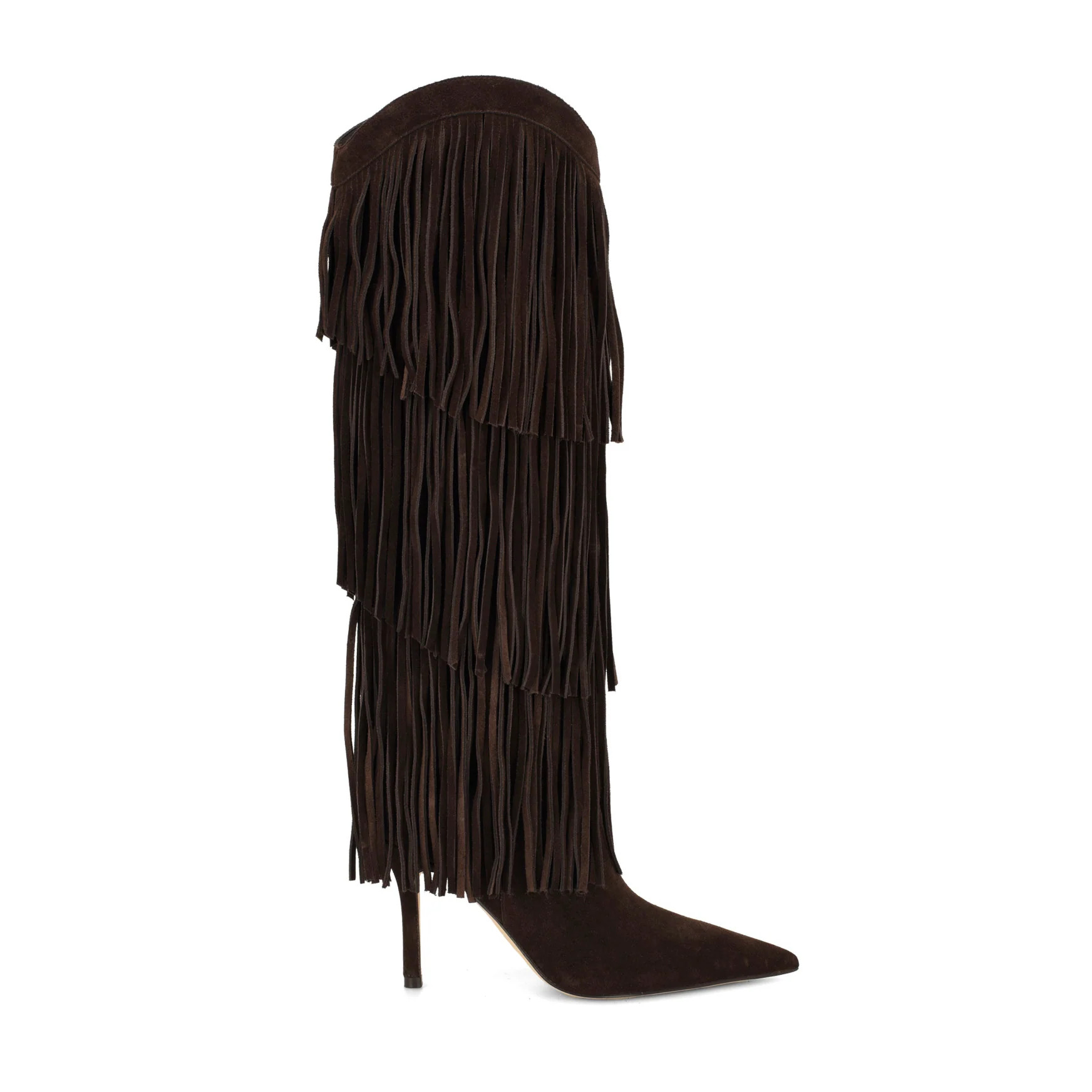 Women's Genviv Leather Fringe Boots - Dark Brown Suede | Nine West | Nine West (US)