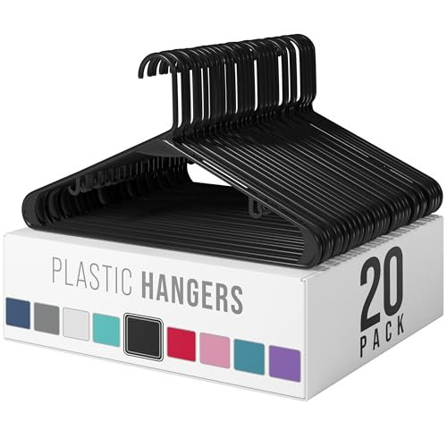Plastic Hangers 20 Pack Black - Clothes Hangers - Makes The Perfect Coat Hanger and General Space Saving Clothes Hangers for Closet - Percheros Ganchos para Colgar Ropa Hangars | Amazon (US)