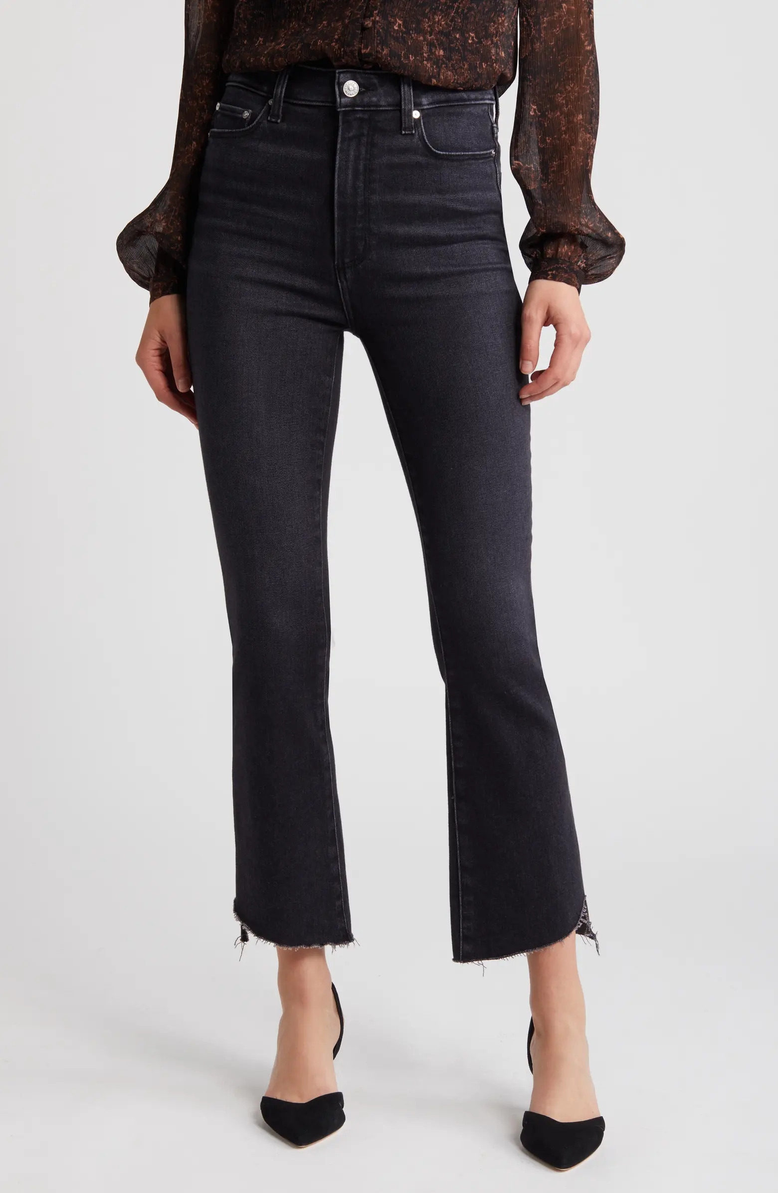 PAIGE Claudine Frayed High Waist Ankle Flare Jeans | Nordstrom | Nordstrom