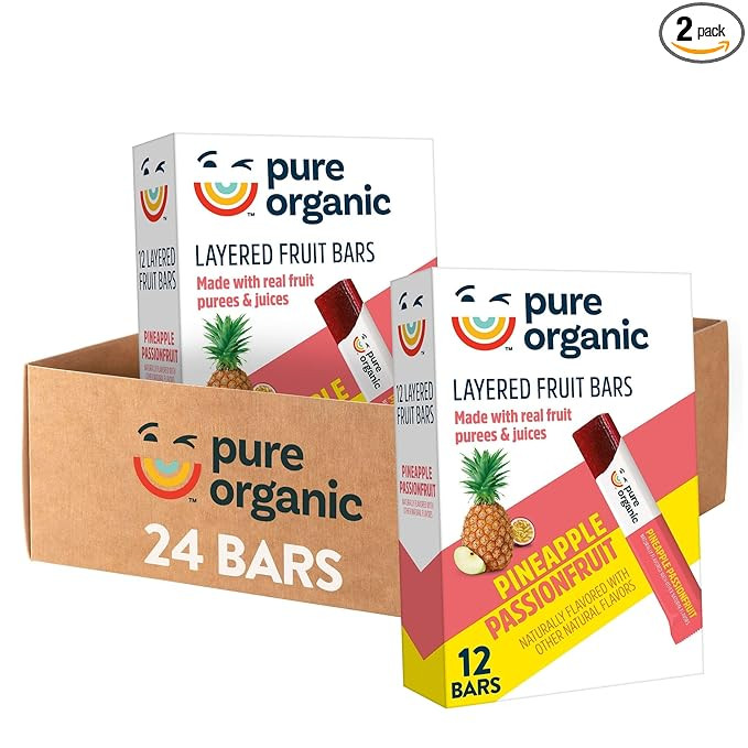 Pure Organic Layered Fruit Bars, Gluten Free, Vegan Fruit Snacks, Pineapple Passionfruit (2 Boxes... | Amazon (US)