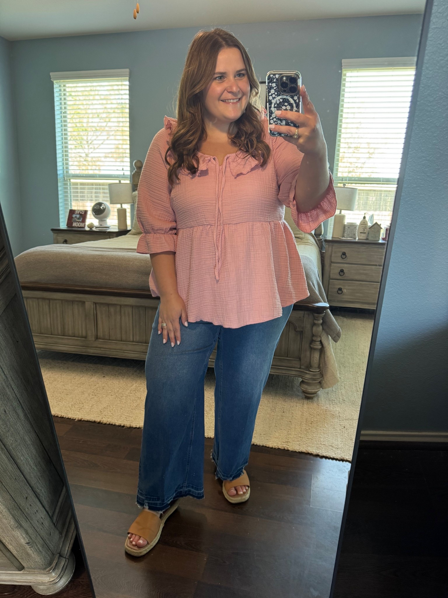 Bloom chic outfit🤩 Perfect for spring or summer. Wearing a 1X in this flowy dusty pink top and a size 16 in these distressed linen pants (they fit tts). Paired with sandals. So cute and comfy! 

#LTKMidsize #LTKootd #LTKPlusSize