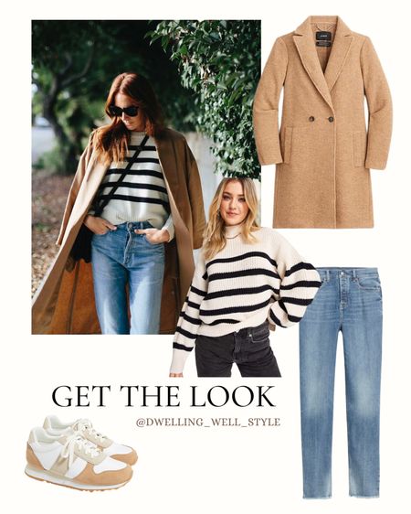 Camel Overcoat | Cream Striped Sweater | Straight Jeans | Sneakers
Get the look! 

#LTKstyletip #LTKsalealert #LTKunder50