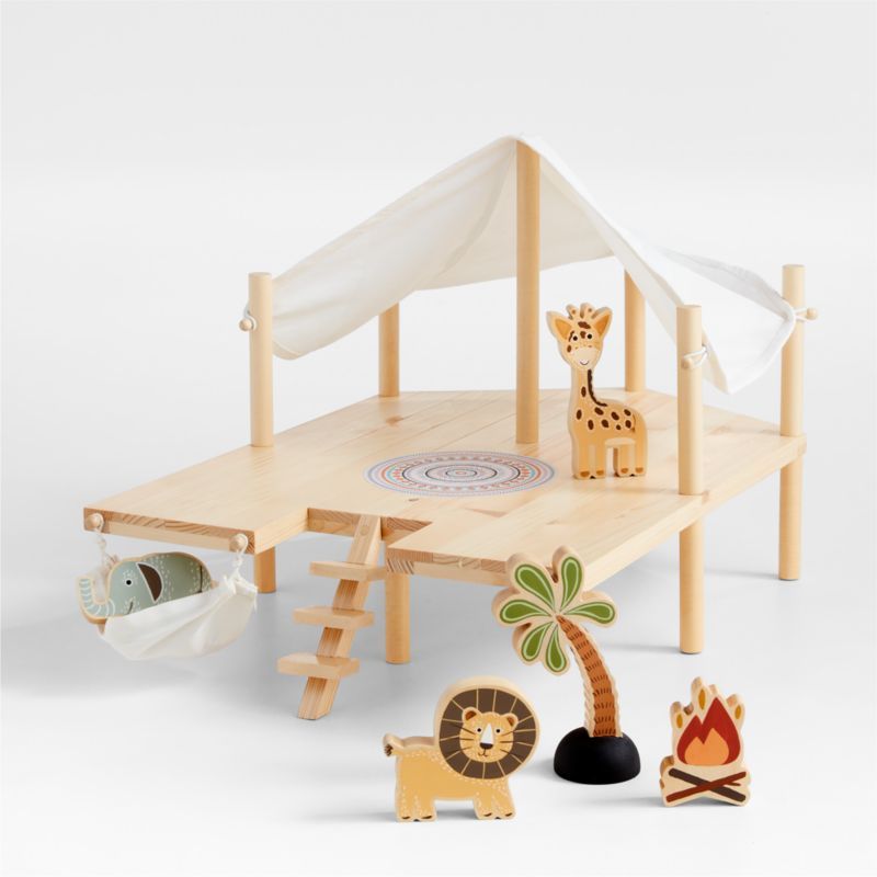 Wooden Dollhouse with Safari Toys | Crate & Kids | Crate & Barrel