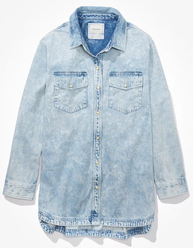 AE Oversized Denim Button-Up Shirt | American Eagle Outfitters (US & CA)