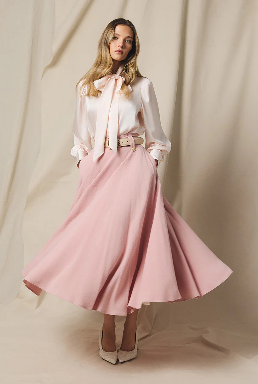 360 Maxi Linen Circle Skirt (Pink Linen) | Holland Cooper