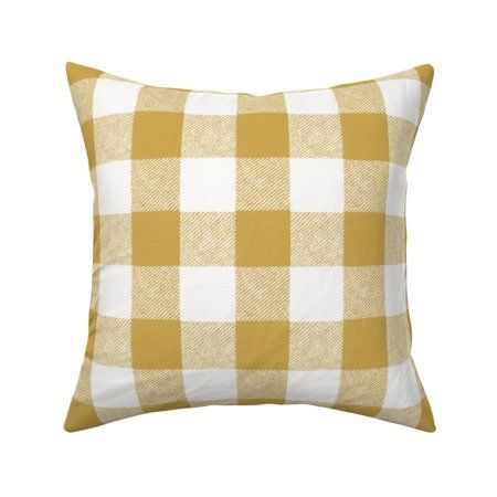 Square Throw Pillow 18 Linen Cotton Canvas - Buffalo Check Yellow Plaid Rustic White Classic Gingham | Walmart (US)