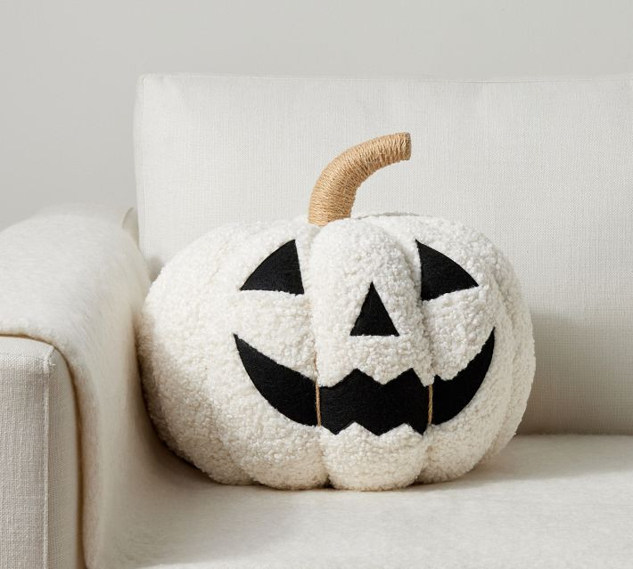 Jack-O'-Lantern Pumpkin Pillow, 15 x 13"", Ivory | Pottery Barn (US)