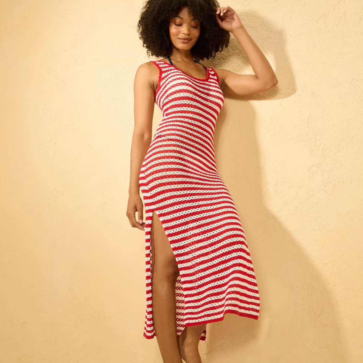 Women's Striped Crochet Midi Swim Cover Up Dress - Shade & Shore™ Red | Target