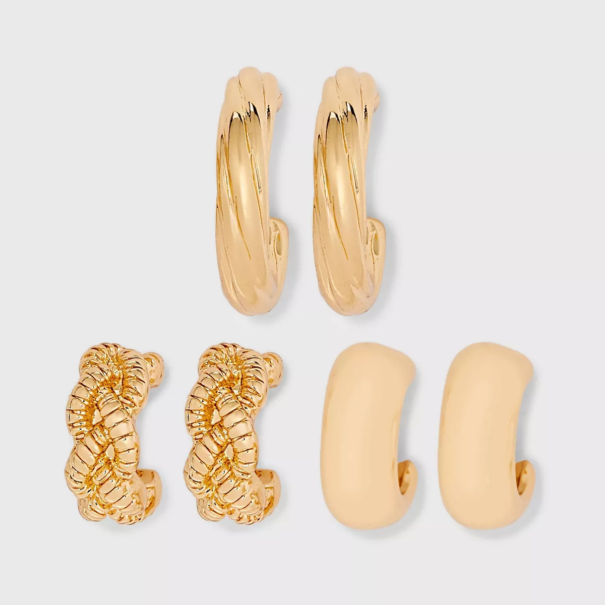 Braided and Twist Textured Hoop Earring Set 3pc - Universal Thread™ Gold: Nickel-Free Jewelry, ... | Target