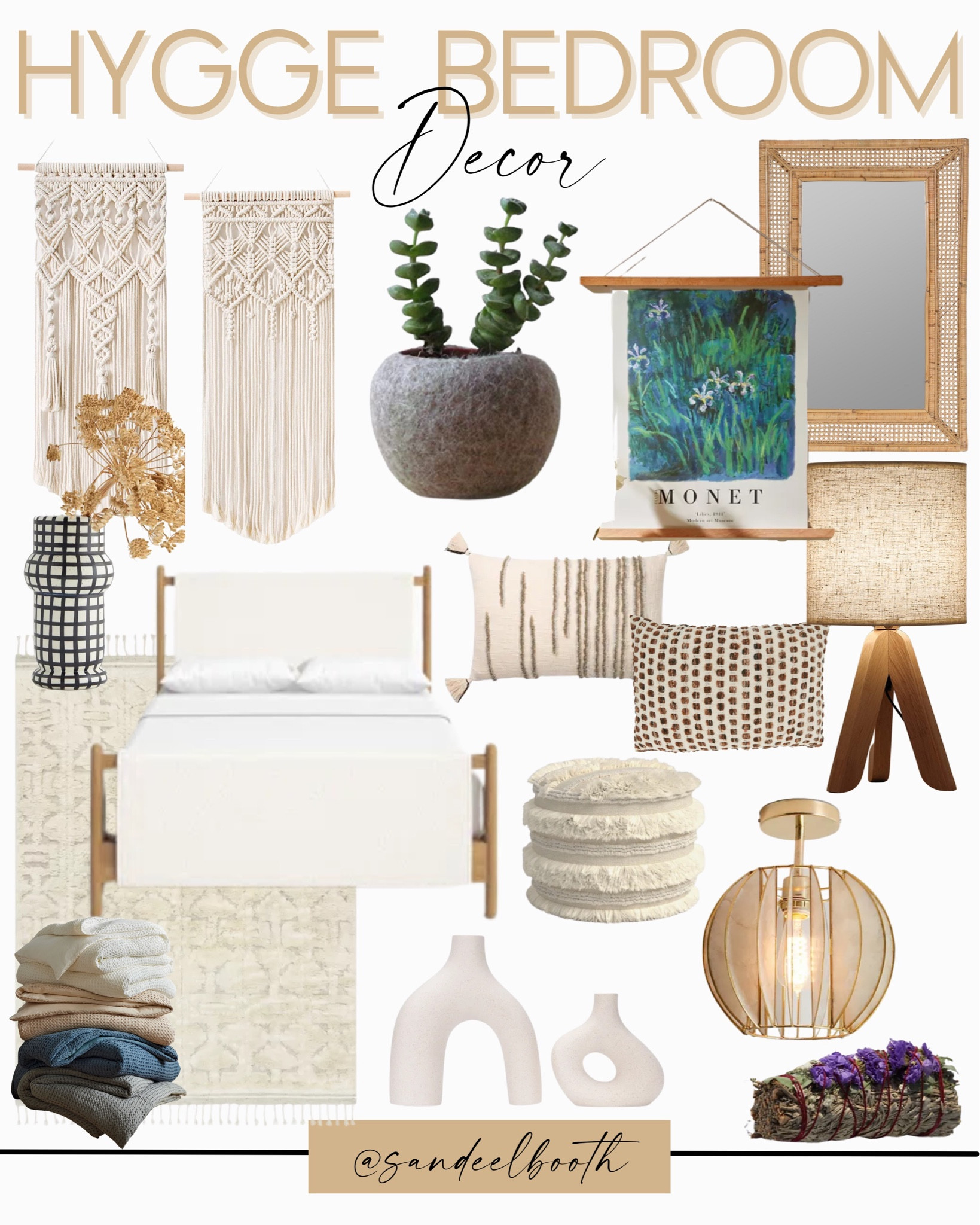 hygge bedroom decor / hygge home / bedroom essentials/ cozy bedroom decor / bed frame / rug / ottoman / rattan mirror / monet script / plants / vases / waffle duvet cover / lamp 

#LTKhome #LTKSeasonal #LTKstyletip