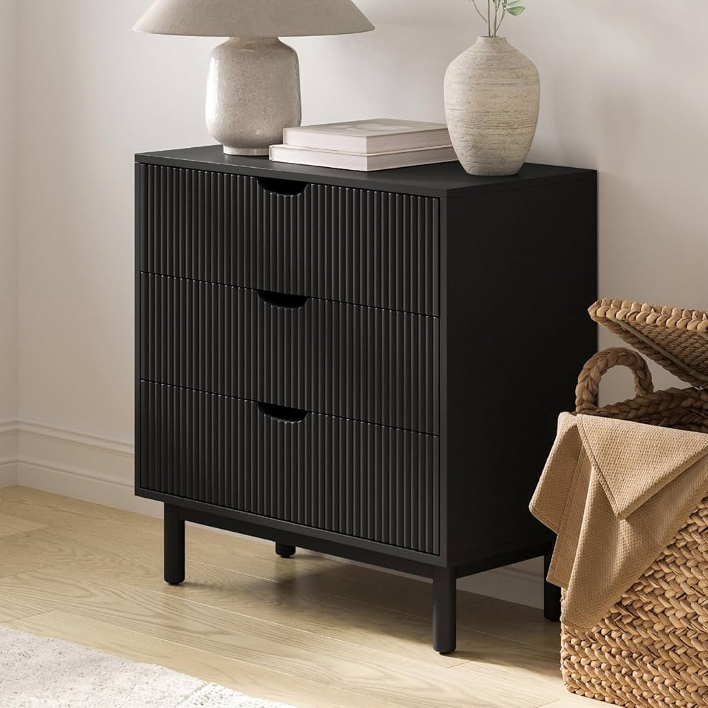 Fluted 3 Drawer Dresser - Large Nightstand with Ample Storage - Living Room and Bedroom Furniture... | Amazon (US)