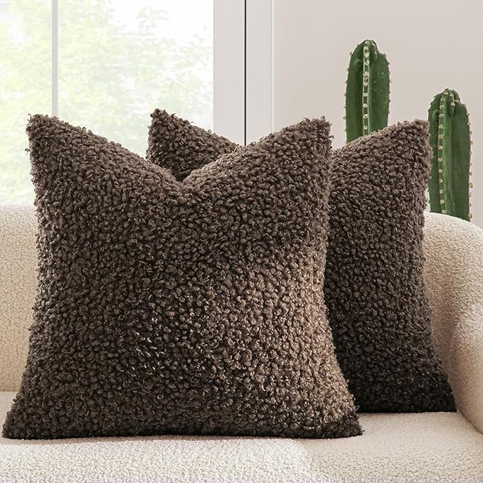 MIULEE Pack of 2 Throw Pillow Covers 20x20 Inch Chocolate Faux Fur Decorative Sherpa Pillow Cover... | Amazon (US)